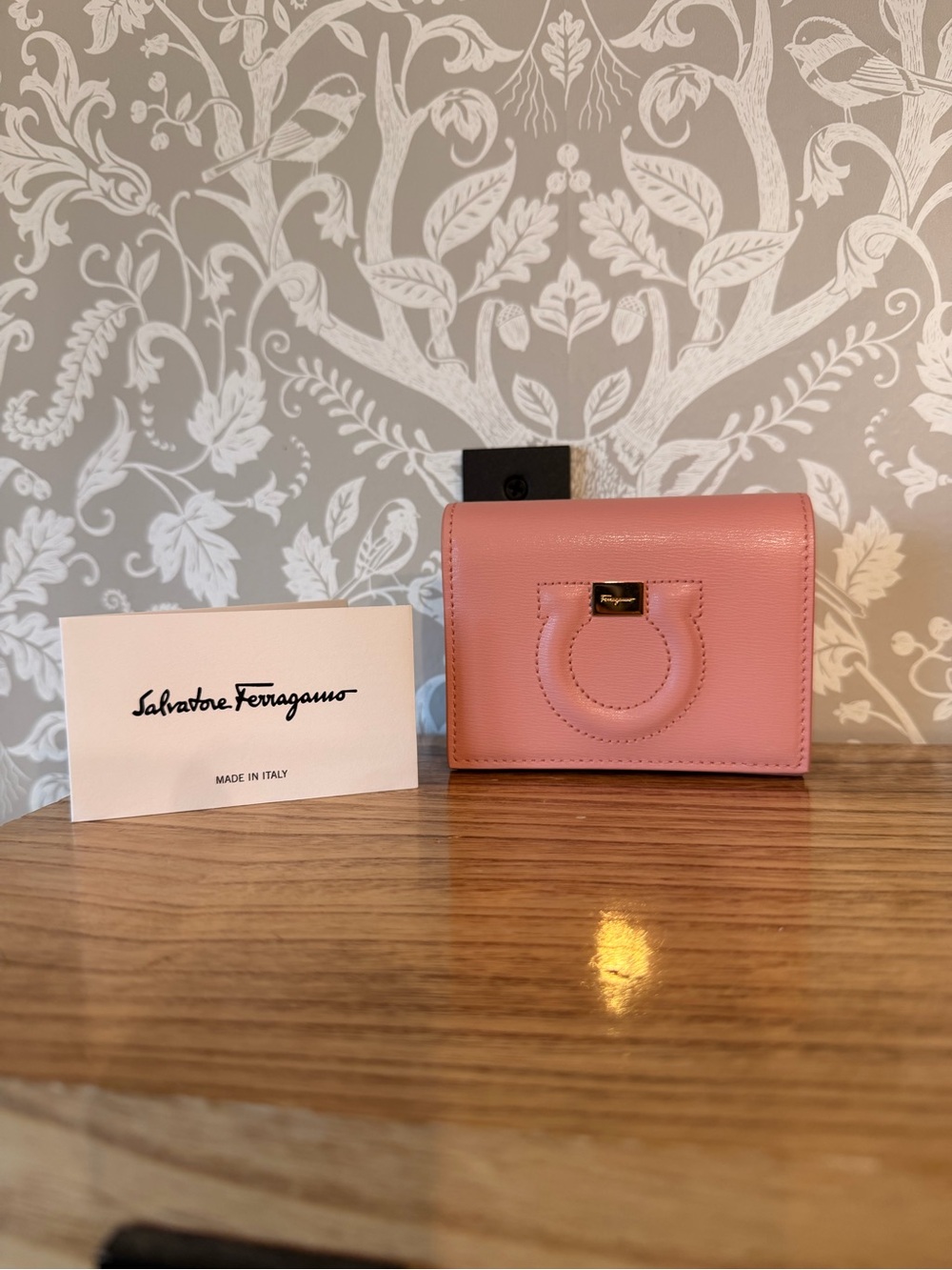 Salvatore Ferragamo Calf Leather Wallet Desert Rose w/ Arid Coral Interior NWT